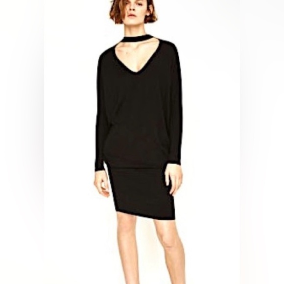 NWOT Zara Chic‎ Black V-Neck Oversized Dolman Fitted Sexy Sweater Dress Small S - Picture 1 of 7